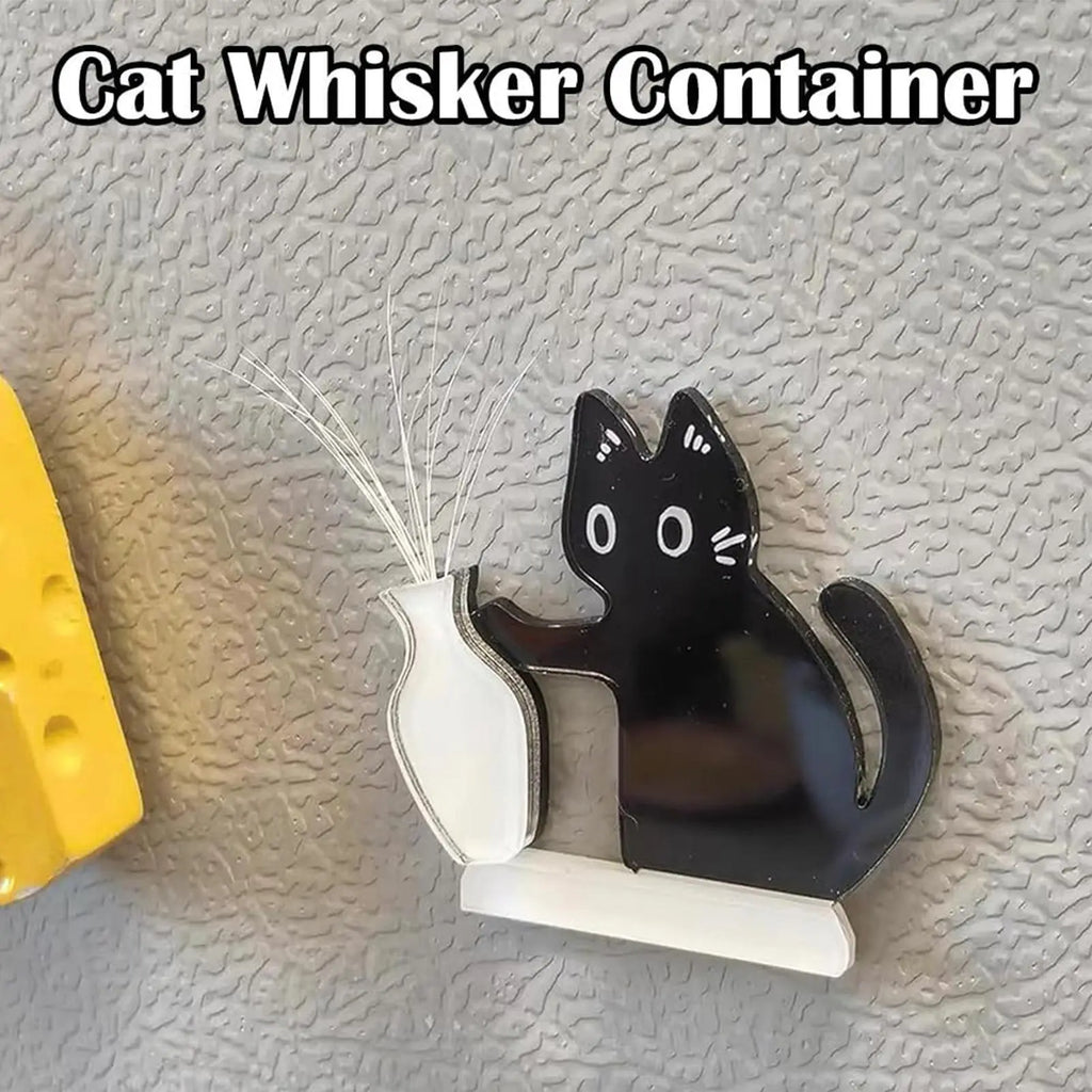 Black cat whisker keepsake vase magnet for memorializing pets. Cute acrylic home decor, perfect pet loss comfort gift.