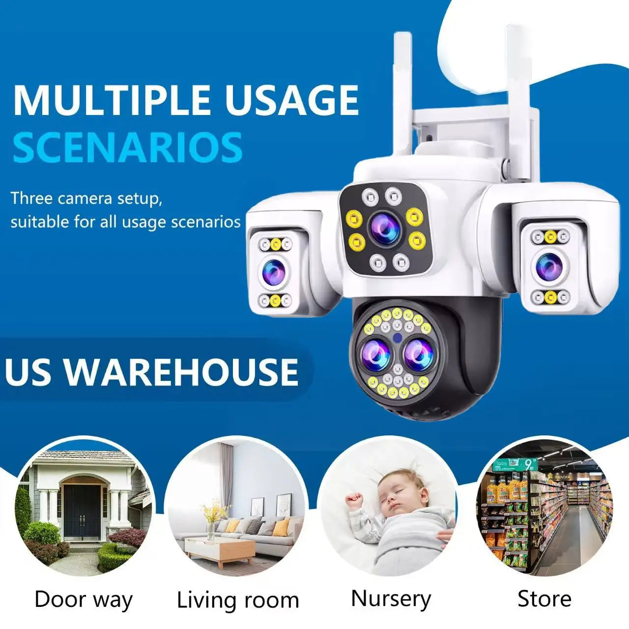 20MP WiFi IP Camera HD Three Screens Security AI Auto Detect Wireless Surveillance Cameras Onvif 10X Zoom Baby Monitor YOOSEE