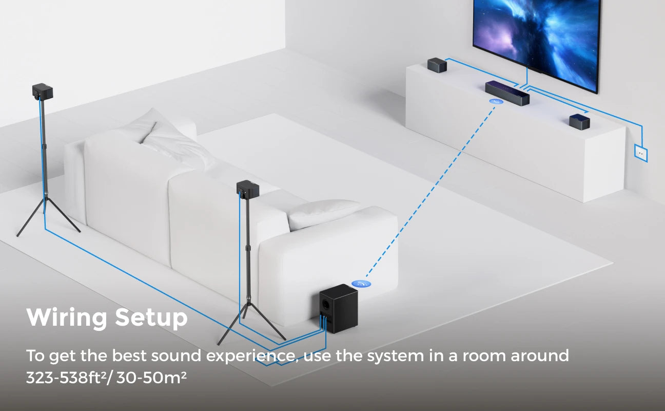 ULTIMEA 500W 7.1ch Dolby Atmos Soundbar with Wireless Subwoofer & 4 Surround Speakers, Home Theater System with APP Control