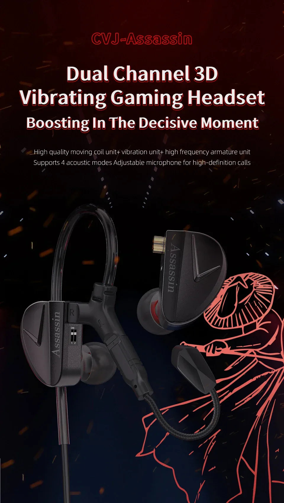 Tidesmit Gaming Earphones 1BA+1DD Dual Driver Wired In-Ear HiFi Assassin Tidesmit