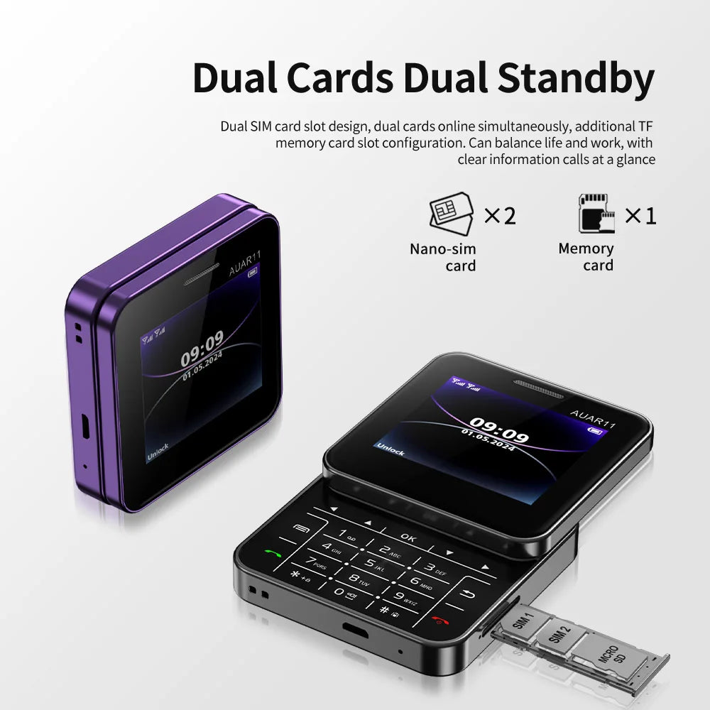 Low Price Sale SERVO AUAR11 2G GSM Rotate Screen Dual SIM Speed Dial Magic Voice Flashlight 2.4" Side Slider Square Cellphones