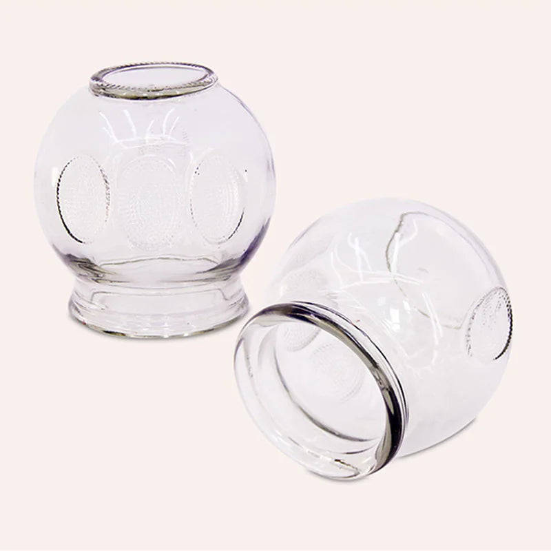 Extra thick clear glass fire cupping therapy set for professional or home body massage relief.