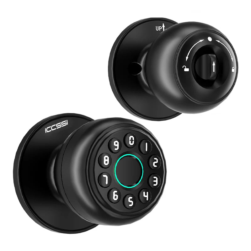 ICCSSI K10CPLUS Smart Lock Tuya Spherical Door Lock Tuya Fingerprint Password Key 4-in-1 Unlock for Airbnb Home Aluminum Alloy