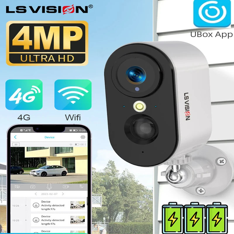 LS VISION 4G Wireless PTZ Battery Camera Smart Home CCTV Outdoor Surveillance Wifi 2K 4MP Motion Detection U-Box