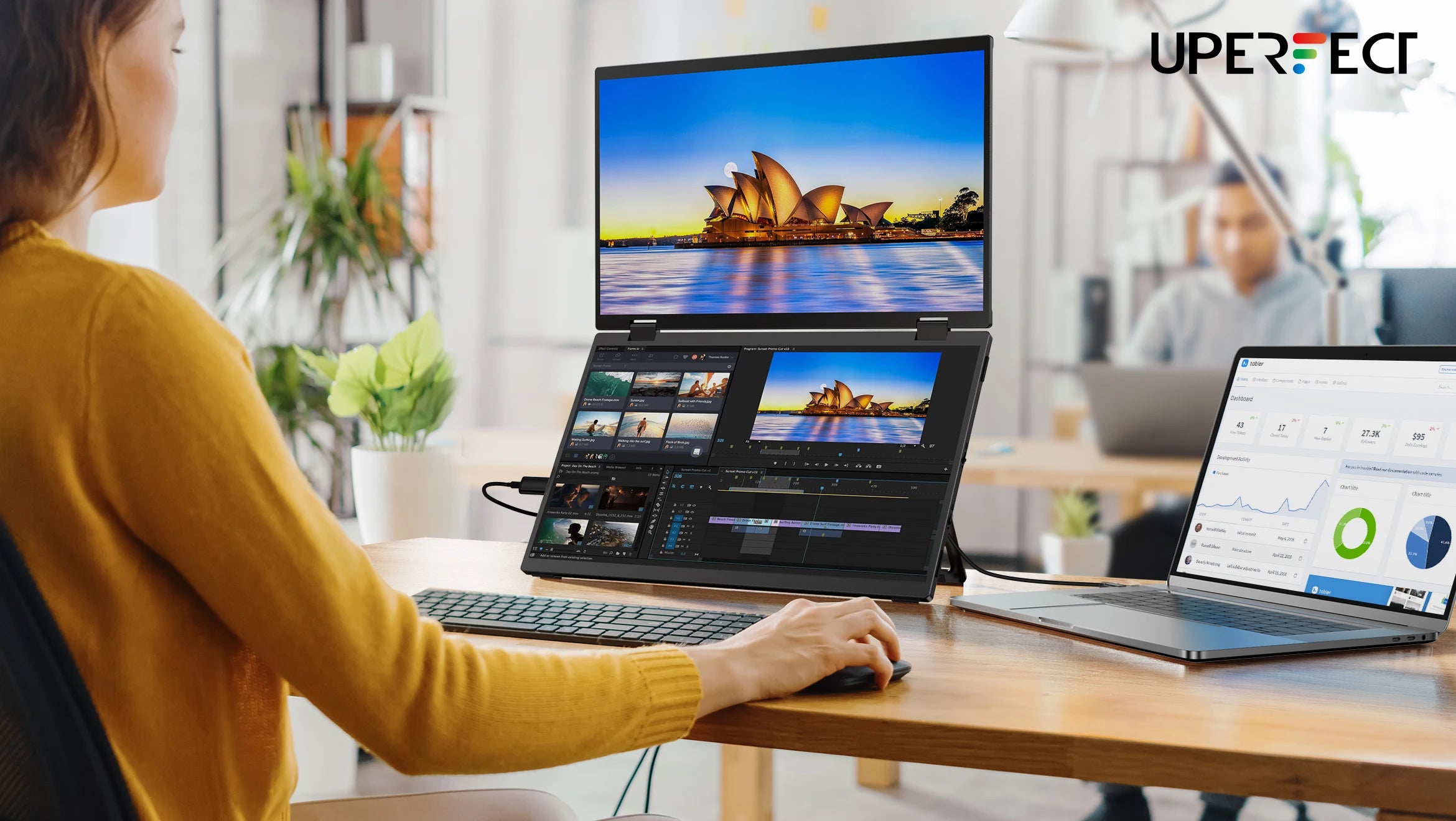 UPERFECT Triple Screen 15.6"/18.5“ Portable Foldable Monitor Dual Screen with Stand Extender 1080P FHD IPS for Laptop Windows