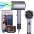 Grey professional Hatteker hair dryer with nozzle attachment, 6-level heat control, and powerful fast-dry design.
