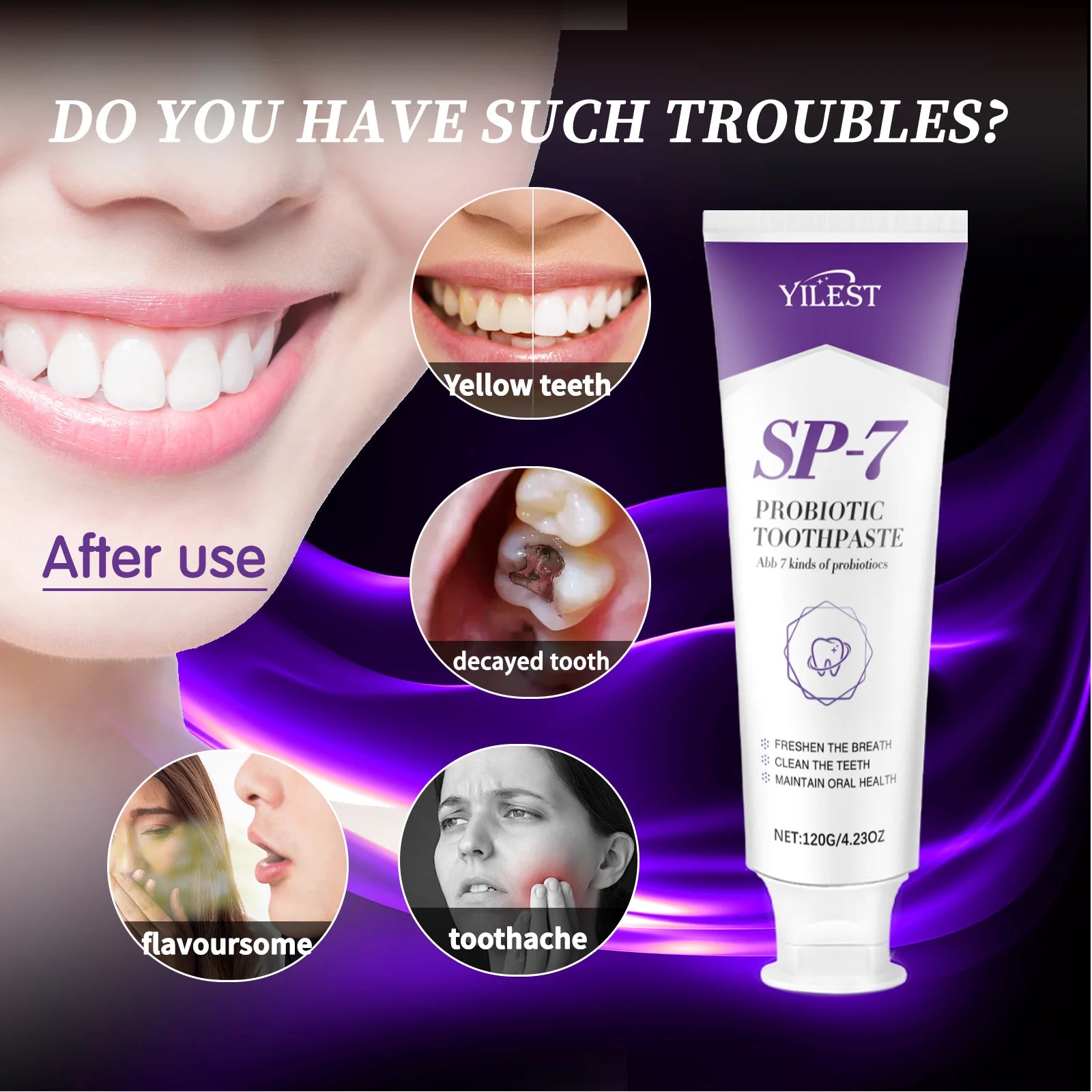 Tidesmit SP-7 Probiotic Teeth Whitening Toothpaste 120g for plaque removal and fresh breath gum care
