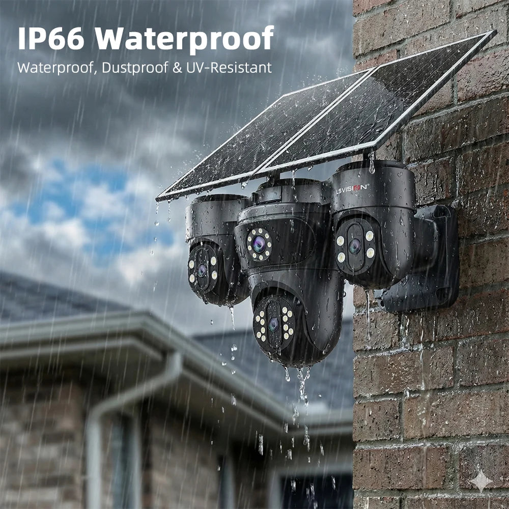LS VISION 20MP 4 Screen 4G AOV  Solar Camera 12X Zoom 3 PTZ 360° 24/7 Video Recording  AI Humanoid Auto Tracking CCTV IP Camera