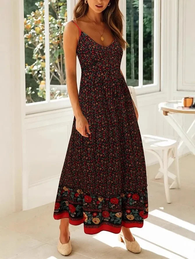 Happie Queens Women Fashion Strapless Bohemian Maxi Dress Lady Summer Vacation Beach Boho Dress Robe