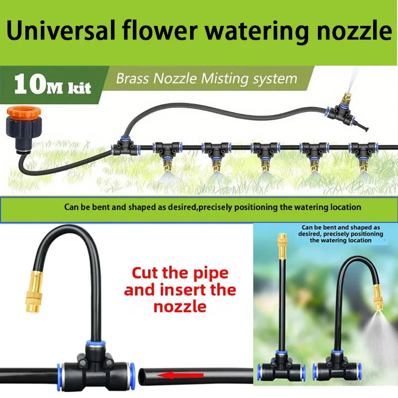 PE Pipe Automatic Irrigation Sprinkler Kit Rotating Copper Nozzle 8mm Hose For Garden Plant Fogging Watering Irrigation
