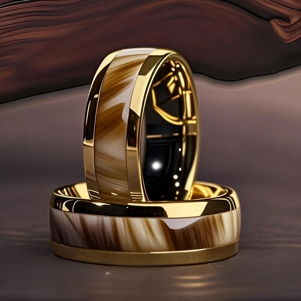 Smart Health Ring with Abalone Shell Inlay - Gold Stainless Steel 8mm Tidesmit