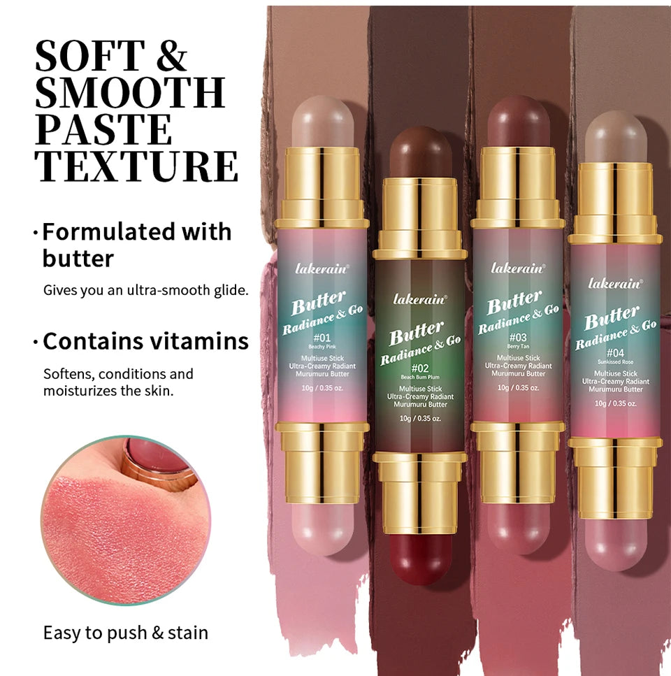 Tidesmit Double-Headed Bronzer Blush Stick for cheeks and eyes in matte light and glossy bronze face makeup finish