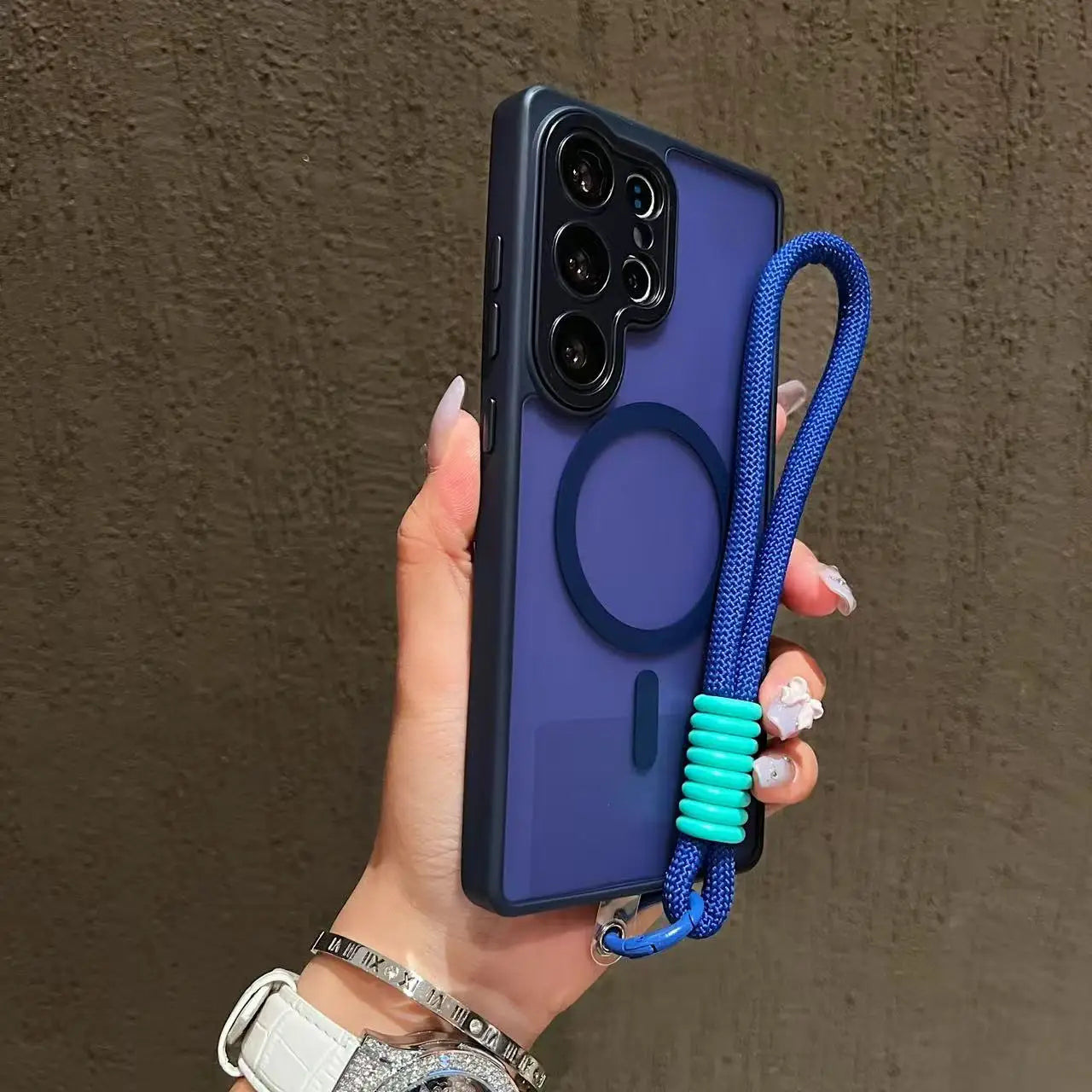 Magnetic Wireless Charging Case for Galaxy S25 Plus - Military-Grade Cover Blue Case & Strap Tidesmit