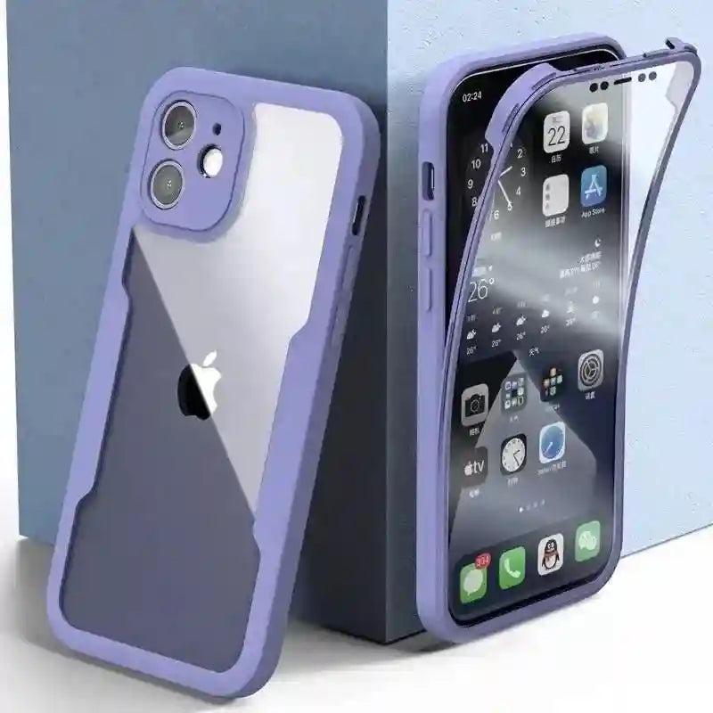 iPhone 16 Pro Full Body Shockproof Clear Case with Screen Protector PURPLE Case & Screen Protector Tidesmit