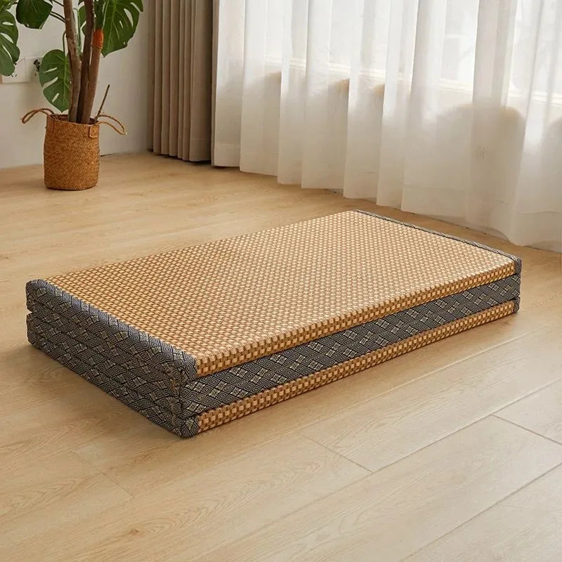 3cm/5cm Thick Japanese Style Folding Tatami Mattress with Artificial Rattan Surface Coir Core for Yoga Meditation Cooling Mat