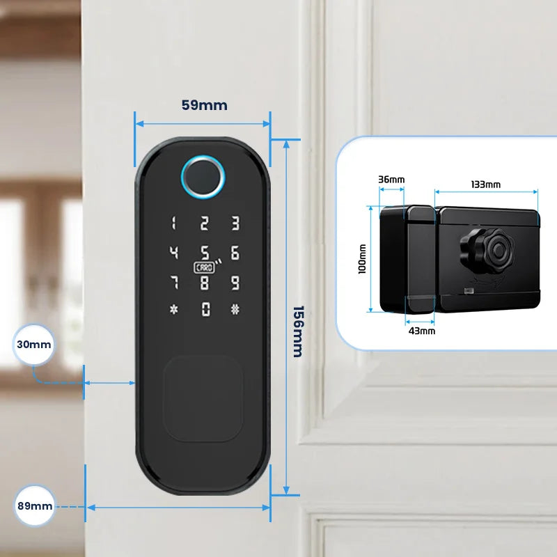 R5 PRO Rust Proof Coating Fingerprint TTLock App Outdoor Lock Remote Control Power Saving Code Smart Door Lock Electric Rim Lock