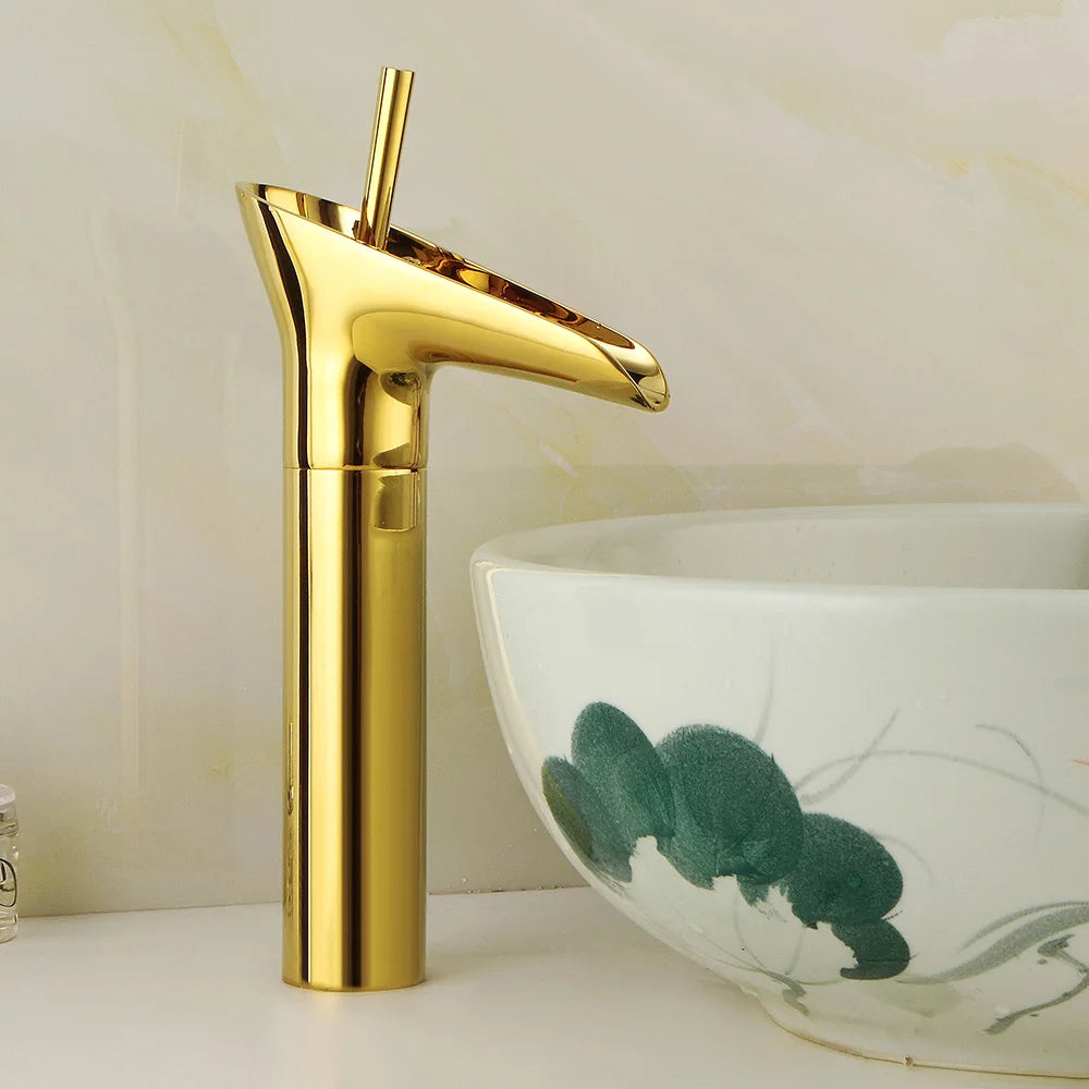 5*16*31cm Modern Golden Bathroom Faucet, Deck Mount Bathroom Single Handle Faucet for Homes, Bathrooms, Washbasins, Restaurants