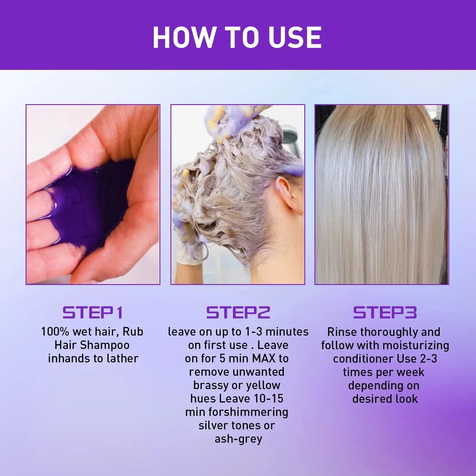 300Ml Color Fixing Purple Shampoo Lock Color Cover Gray Hair Fade Yellow After Bleach Hair Dye Long Lasting Non-irritating Care