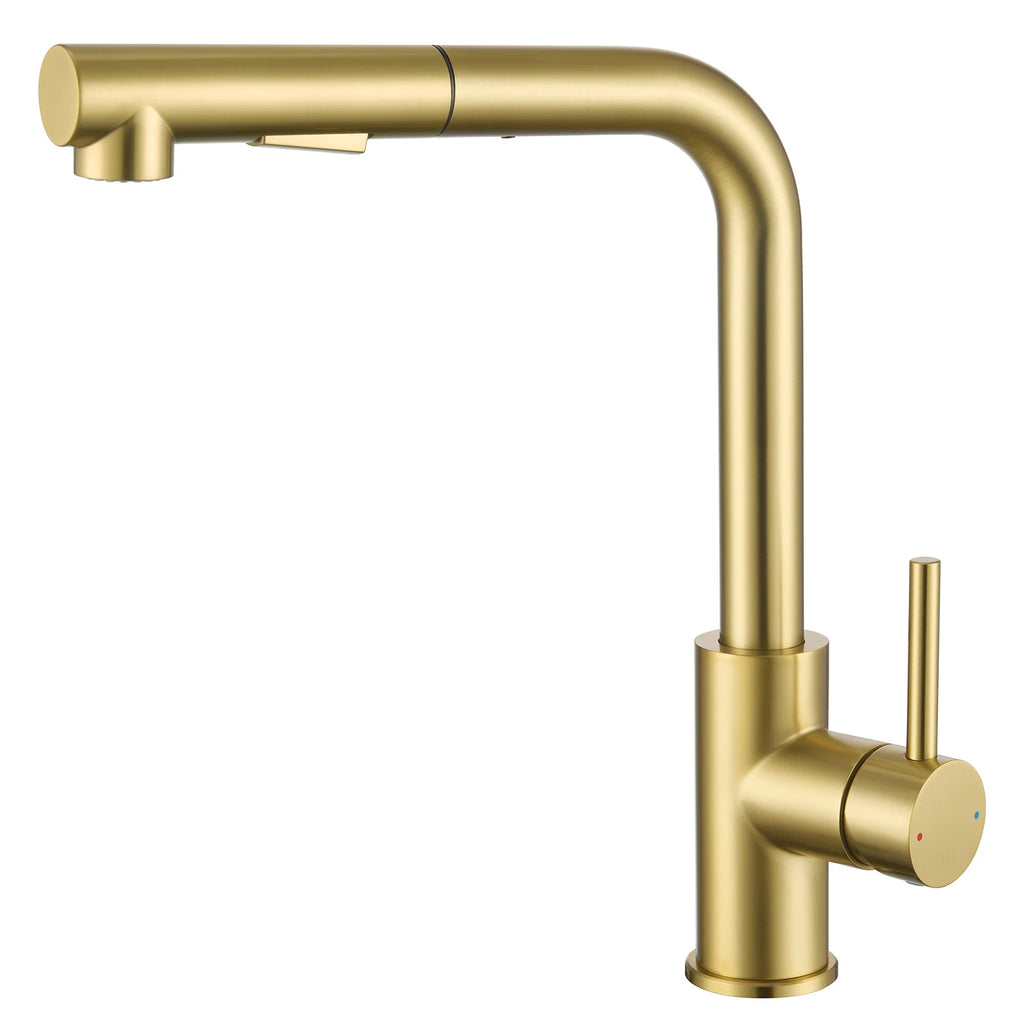 Kitchen faucet with pull-out shower, 2 jets, 360° swiveling pull-out shower, brushed kitchen mixer