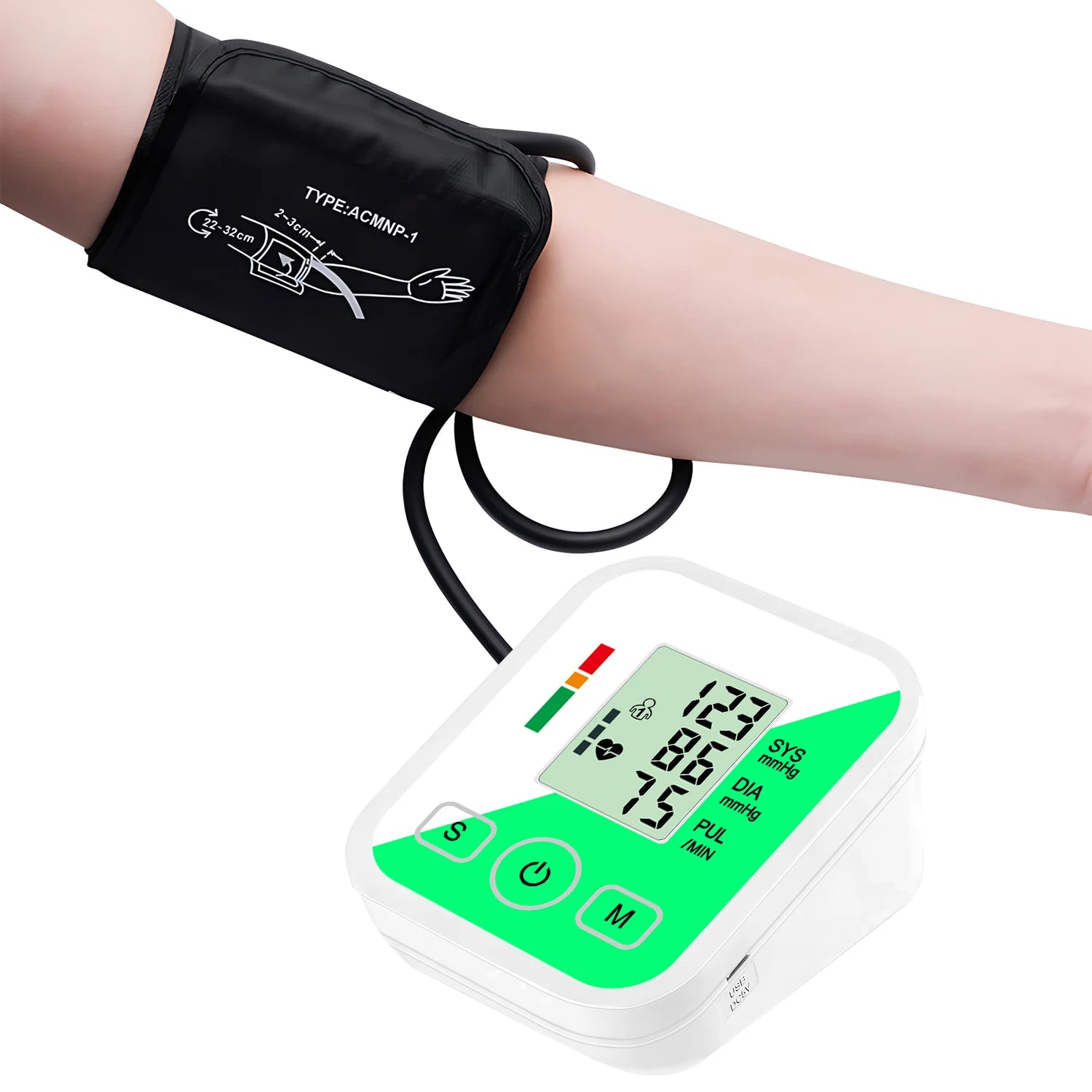 Upper Arm Automatic Blood Pressure Monitor BP Sphygmomanometer Pressure Meter Tonometer for Measuring Arterial Pressure