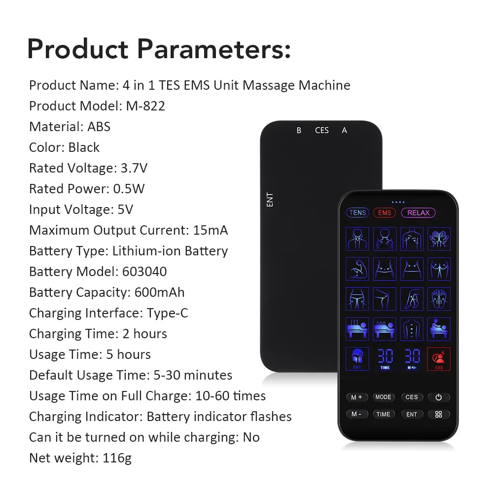 TENS Muscle Stimulator for Deep Tissue Pain Relief - Rechargeable Black Massage Chairs Tidesmit