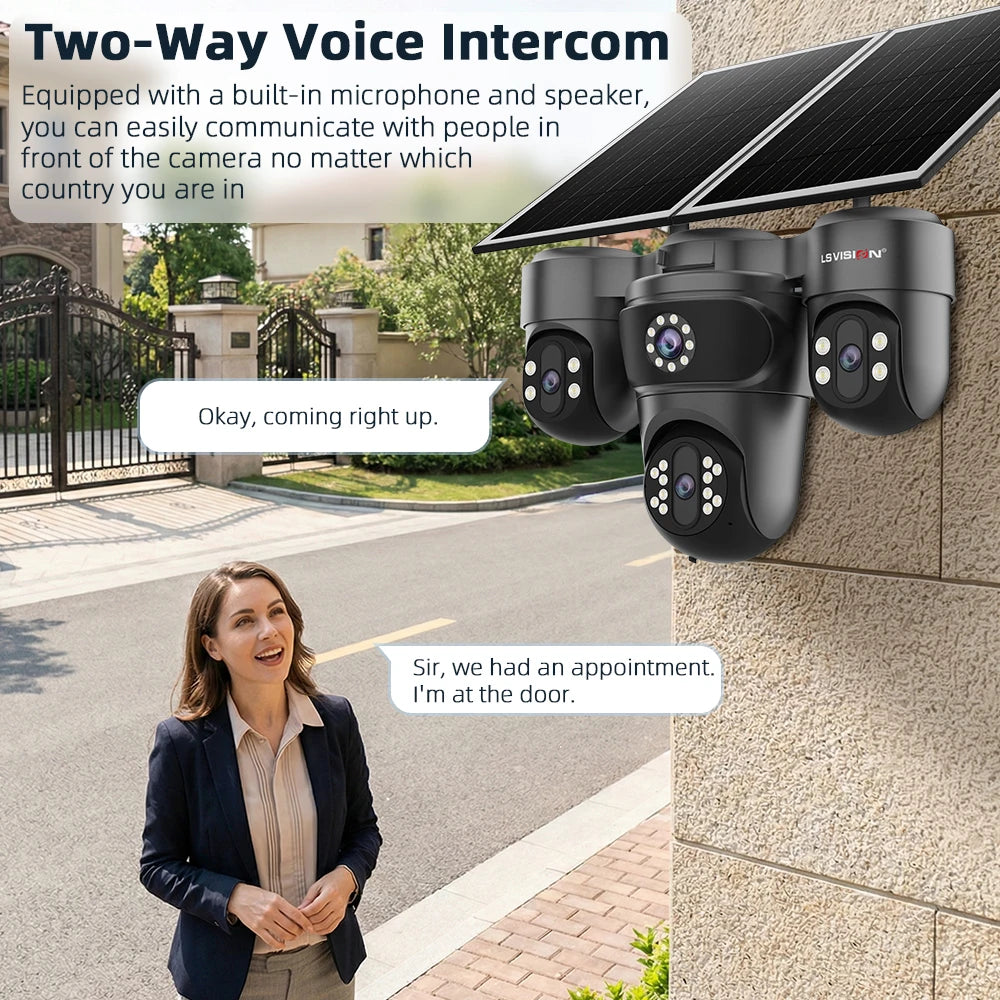 LS VISION 20MP 4 Screen 4G AOV  Solar Camera 12X Zoom 3 PTZ 360° 24/7 Video Recording  AI Humanoid Auto Tracking CCTV IP Camera
