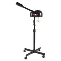 Black professional facial steamer on wheels with adjustable stand, 750ml water tank, and 800W power for spa skin care.