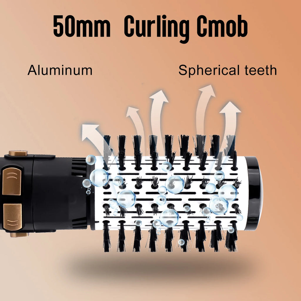 Hatteker 50mm aluminum hot air brush attachment with spherical teeth for hair styling and volumizing.