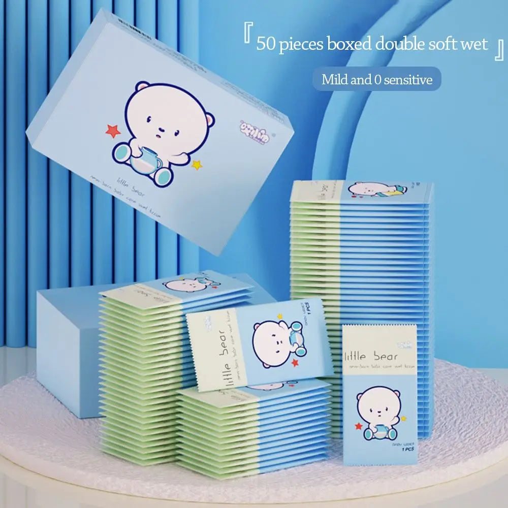 Little Bear baby care wet wipes, 50-piece box, soft and mild for sensitive baby skin.
