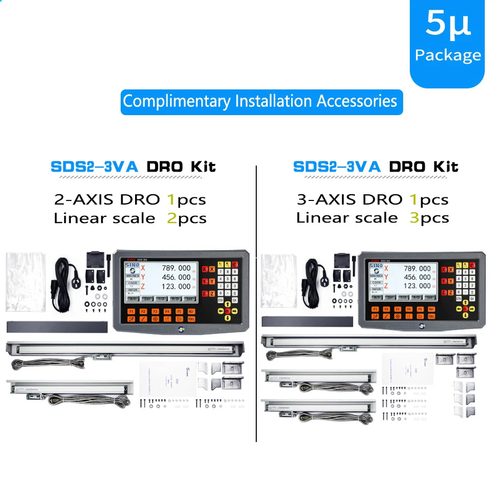 SINO SDS2-3VA Set 3 Axis And 2 Axis LCD DRO Kit Digital Readout KA35 Glass Linear Scale Encoders For Lathe Grinder Milling