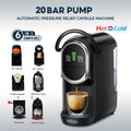 Cafelffe 6-in-1 black capsule coffee and tea maker with 20 bar pump, digital display, and hot or cold functionality.