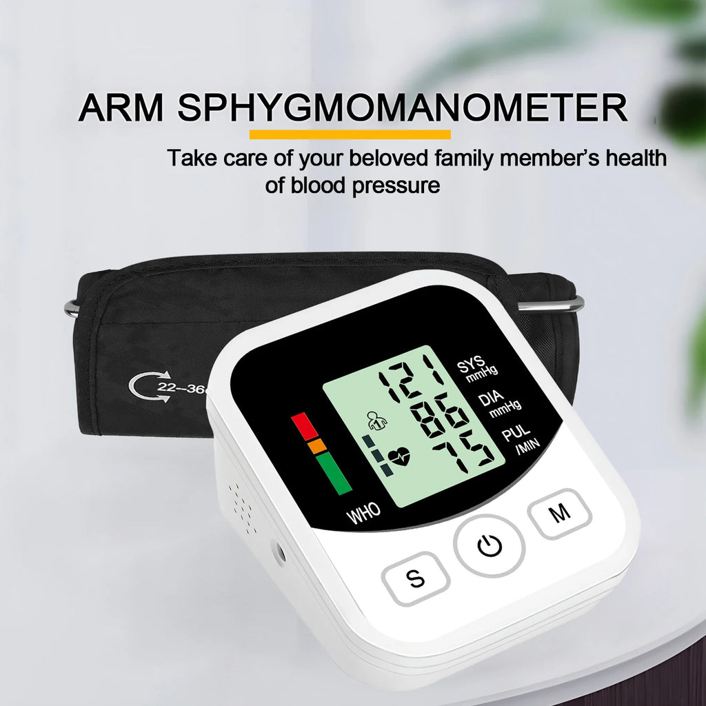 Digital Arm Blood Pressure Meter with Cuff Medical Pressure Tonometer Tensiometer Pulse Sphygmomanometer