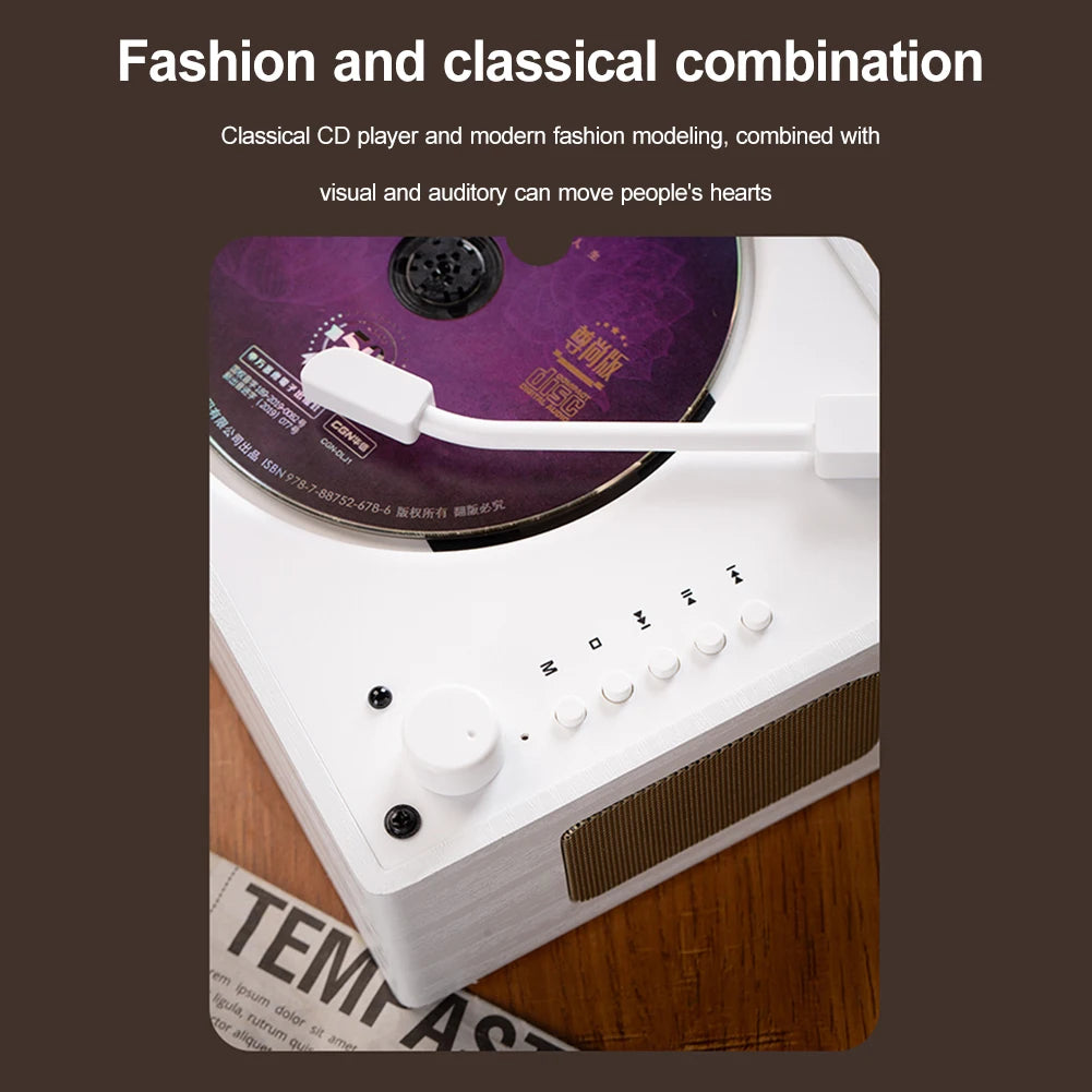 Portable Retro CD Player - Bluetooth Speaker with Woodgrain Finish Tidesmit