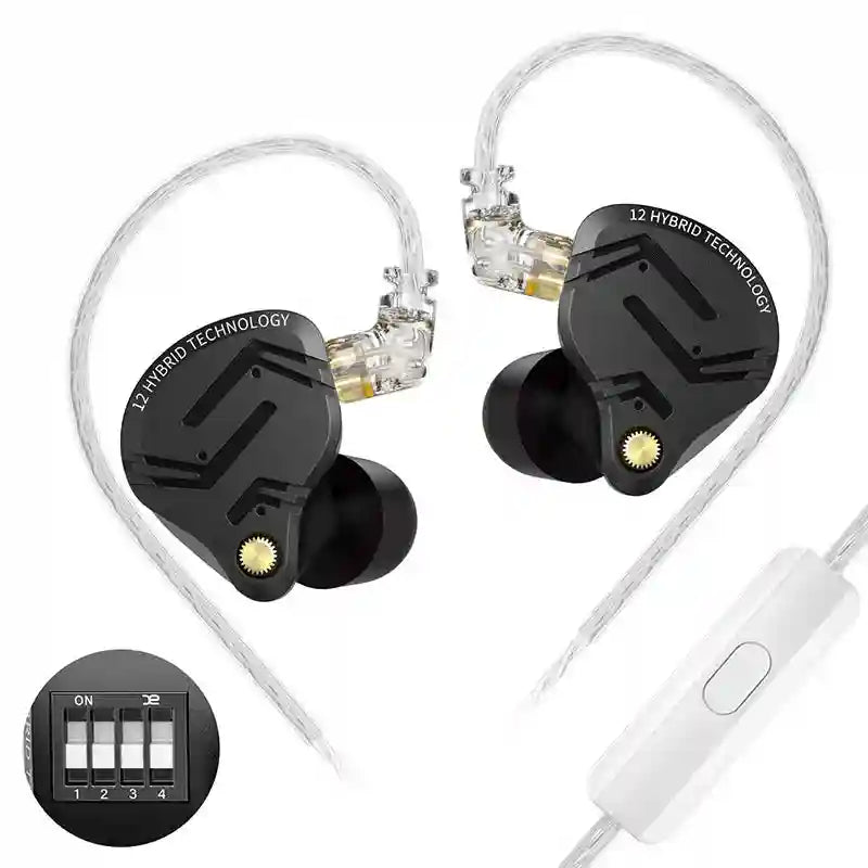 In-Ear Monitor Headphones 1DD+5BA Hybrid HiFi Bass | Tidesmit Black tuning mic Tidesmit