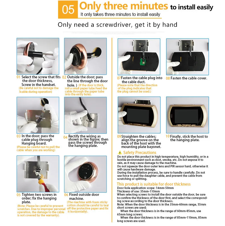 4.5 Inch Smart Digital Door Viewer Camera Door Eye Video Record Peephole Viewers IR Night Vision PIR Motion No Disturb Doorbell