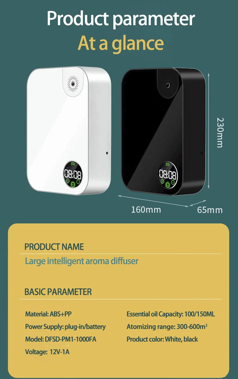 Smart 12V Waterless Aroma Diffuser Touch Screen Scent Machine Timer Automatic Wall Mounted Essential Oil Nebulizer for Home
