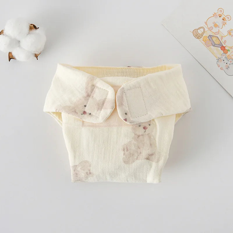 Soft cotton baby diaper cover with cute bear print and velcro tabs. Breathable reusable infant baby care diaper.