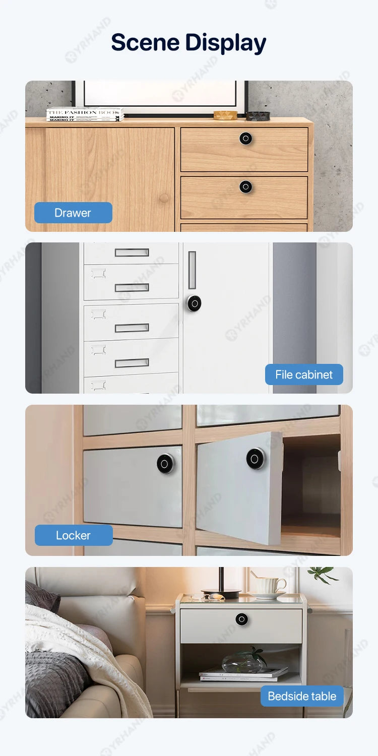 YRHAND Fingerprint Drawer fingerprint battery Cabinet lock Keyless electronic Smart wireless locker Lock for home and office