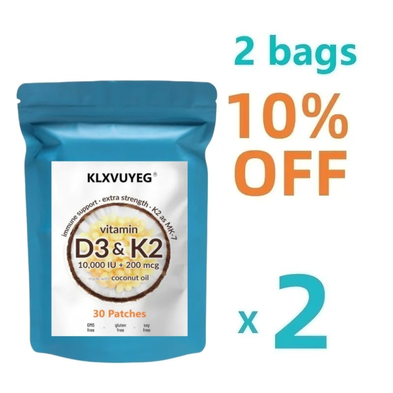 Tidesmit Vitamin D3 10000 IU plus K2 complex for bone, heart, and immune health, 2-pack supplement bags.
