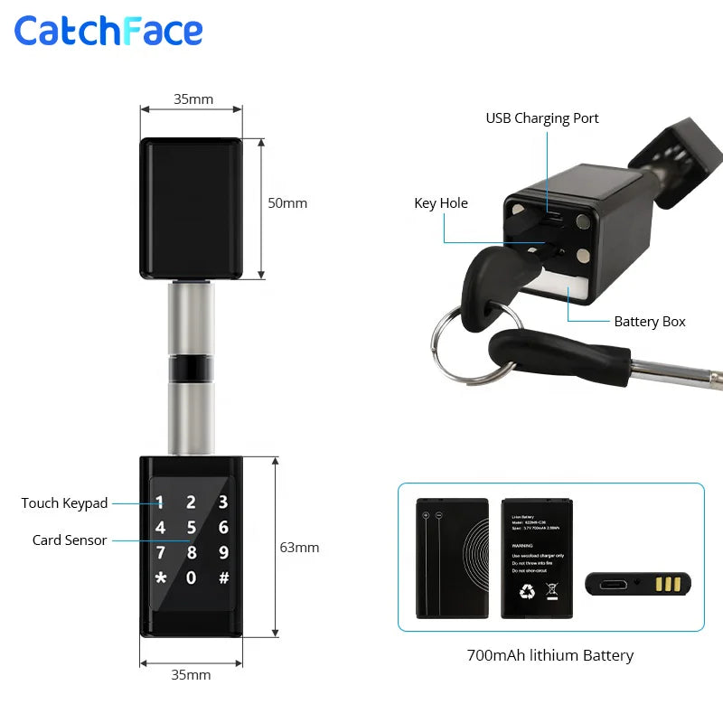 Rechargeable Smart Europe Cylinder Password RFID Card Key Digital Electric Ttlock APP Smart Door Lock Cylinder