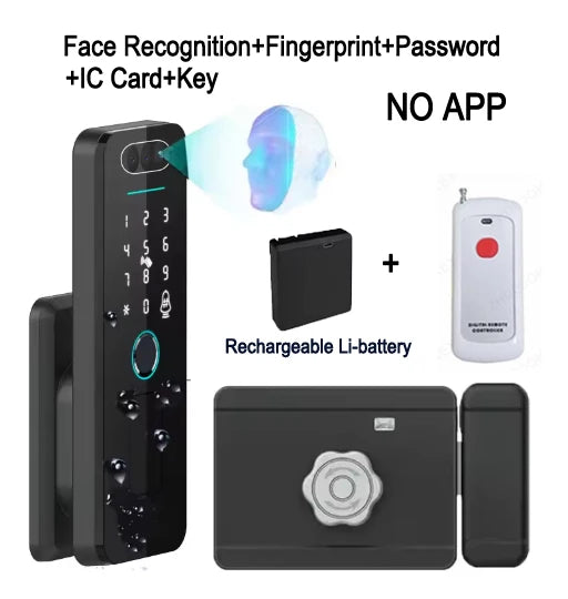 Outdoor Gate Waterproof Smart Tuya Wifi Lock 3D Face Recognition Digital Code Keyless App Remote Biometric Fingerprint Rim Lock