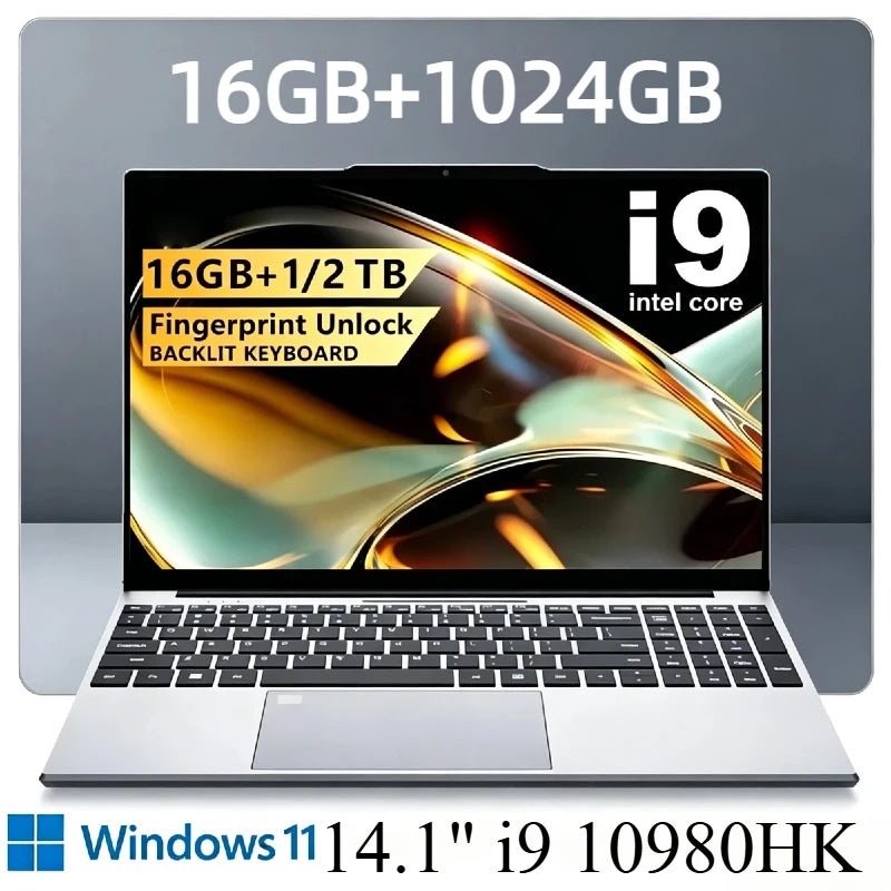 14.1 Inch Intel Core i9 10980HK Windows 11 Pro Laptop 32GB DDR4 2TB SSD Gaming Office PC Gamer Portable Notebook Computer Max