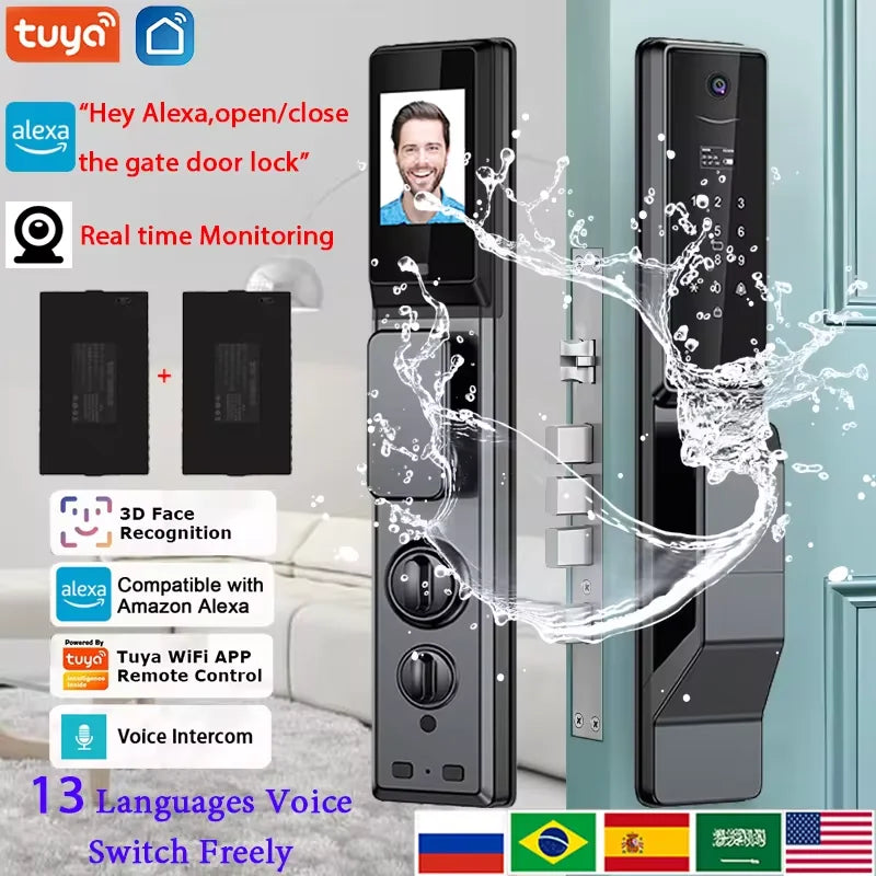 Waterproof Outdoor Smart  Lock Wifi Alexa Tuya APP Aluminium Alloy Material Fingerprint Password Smart Door Lock With Camera