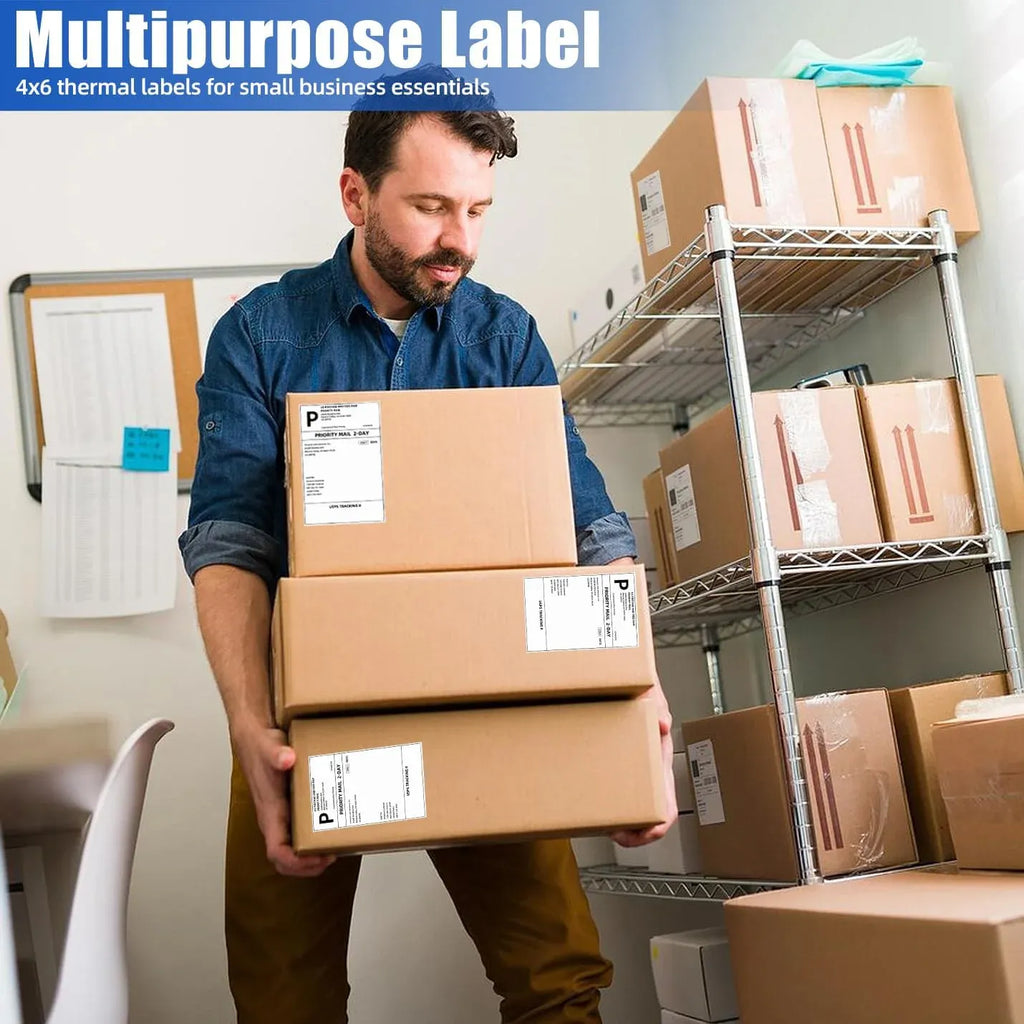 Thermal shipping labels 4x6 on small business packages and parcels