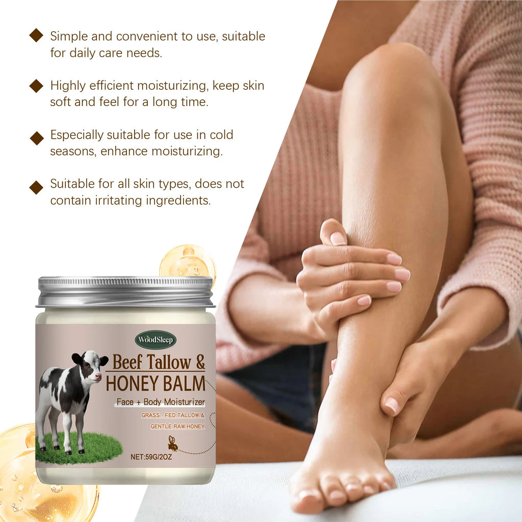 Organic Beef Tallow Honey Moisturizer Grass Fed Beef Tallow Face Cream Soothing Firm Increase Elasticity Whipped Smooth Lotion
