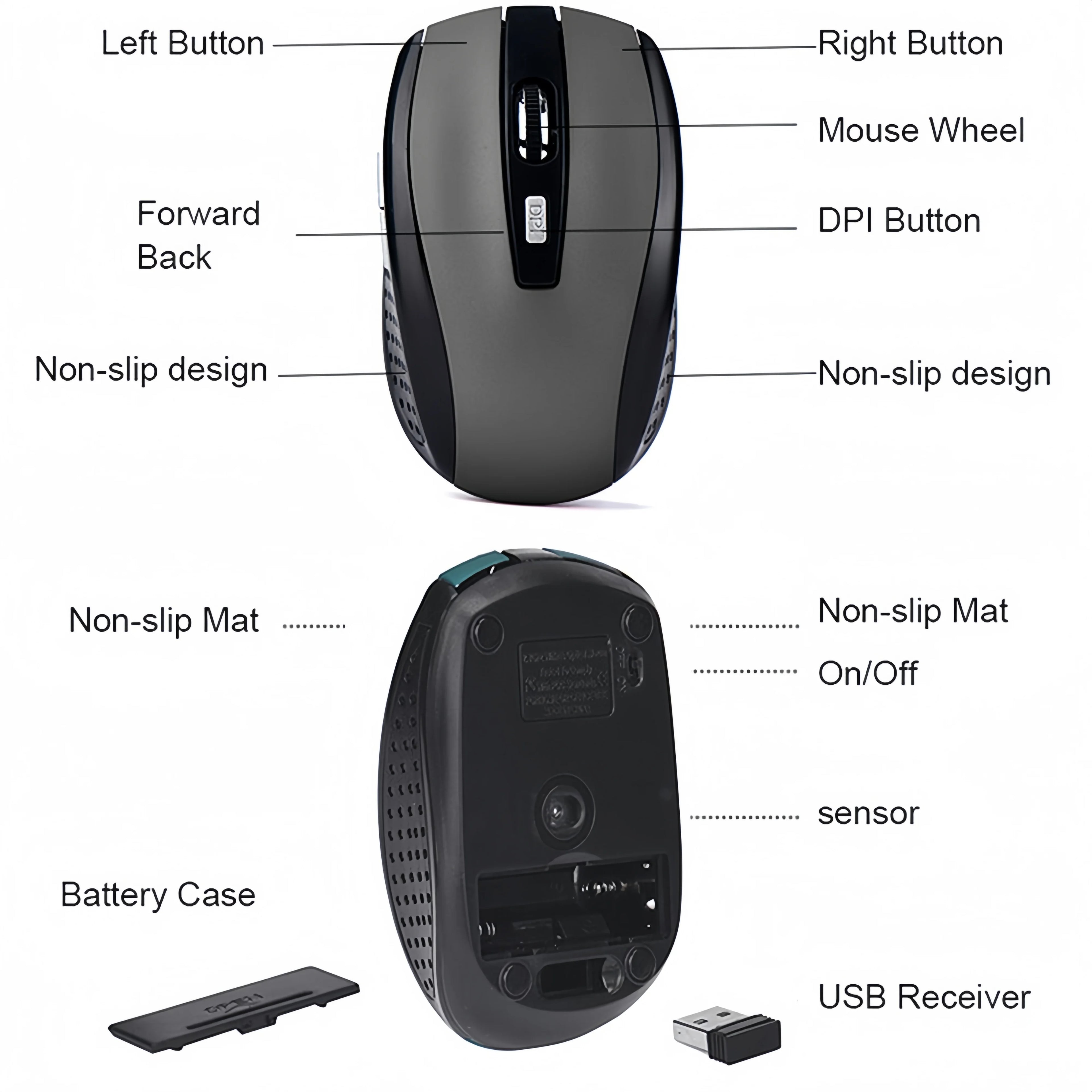2.4G Wireless Mouse Gaming Mouse Ergonomic Mouse 6 Buttons 800-1200-1600 DPI Optical Office Mouse Mice for PC Laptop MacBook