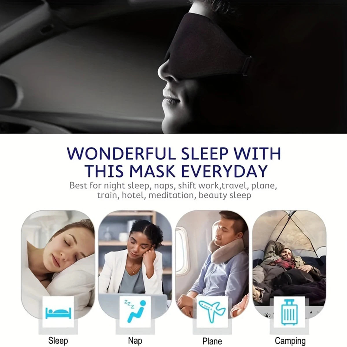 3D Eye Mask Adjustable Suitable for Men and Women with No Pressure on the Eyes Breathable and Light Blocking Eye Mask Black