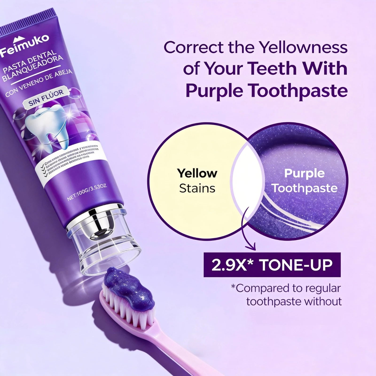 Tidesmit Bee Venom Purple Toothpaste for effective stain removal and whitening with hydroxyapatite.
