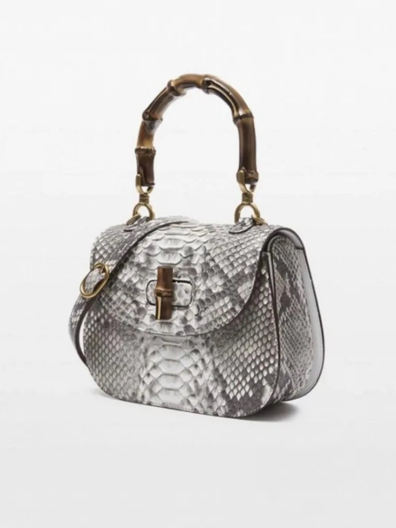 Office Ladies Fashion New Flap Pocket Hasp Tote Handbag Snakeskin Genuine Leather Designer Women SIngle Shoulder Crossbody Bags