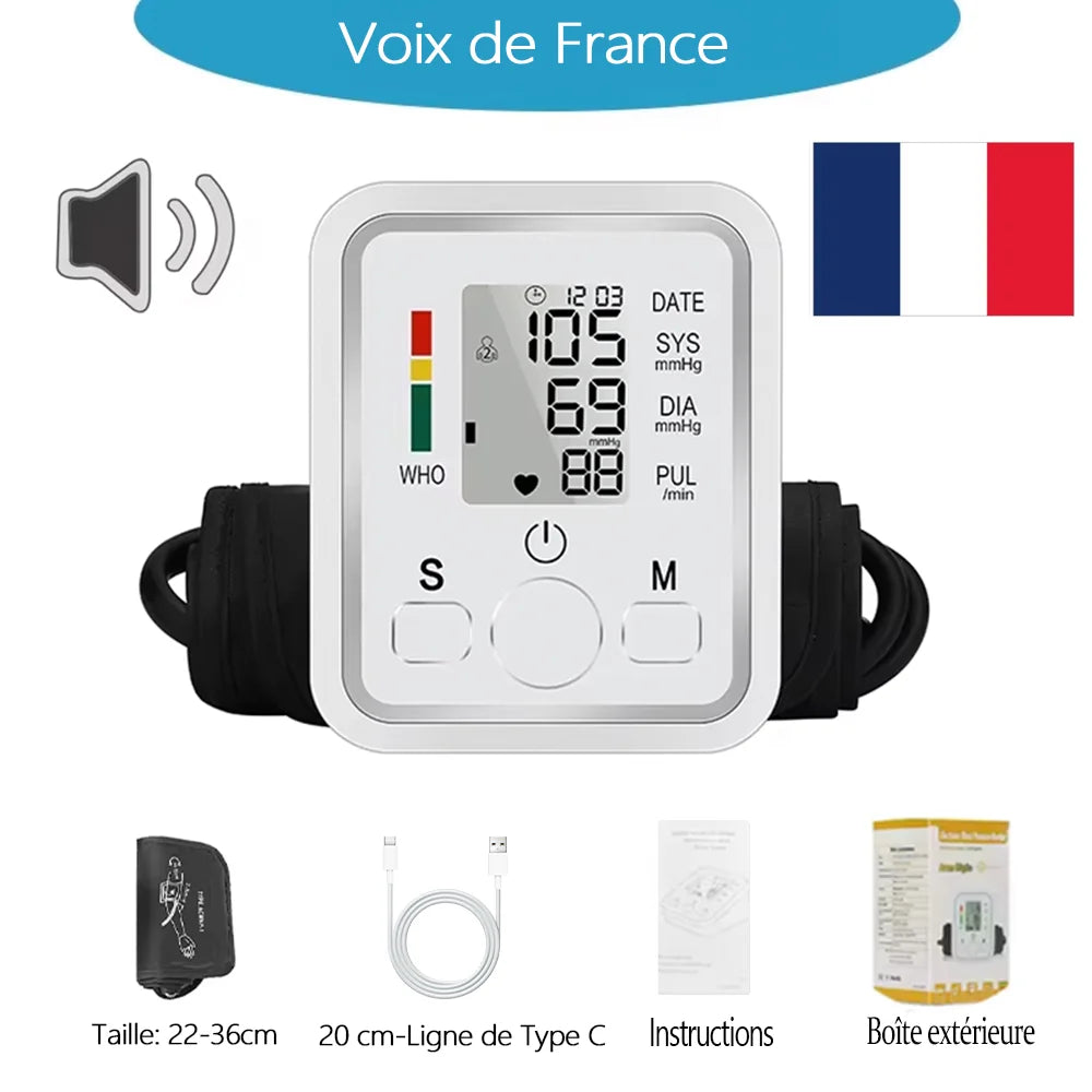 Spanish Voice Digital Arm Blood Pressure Meter Medical Pressure Monitor Tonometer Tensiometer Heart Rate Pulse Sphygmomanometer